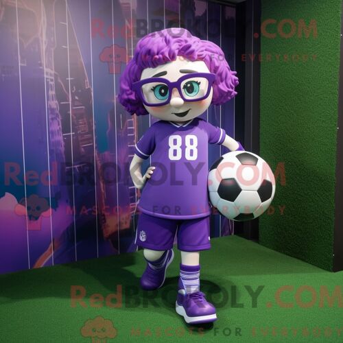 Personnage De Costume De Mascotte Redbrokoly De But De Football Violet Habillé Avec Une Culotte Et Des Lunettes