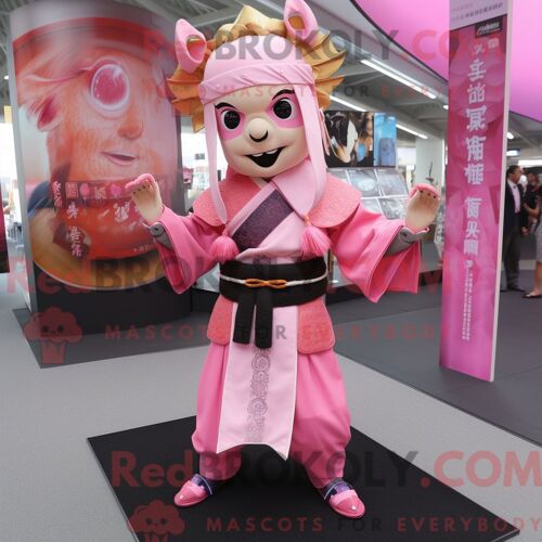 Costume De Mascotte Redbrokoly De Samouraï Rose Personnage Habillé D Un Chemisier Et De Bracelets De Cheville