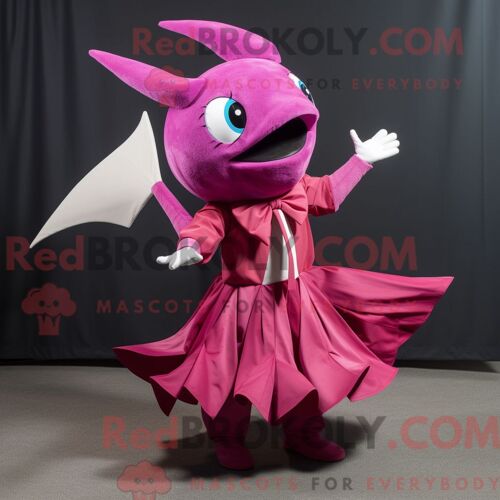 Costume De Mascotte Redbrokoly D Espadon Magenta Personnage Habillé Avec Une Jupe Longue Et Des Noeuds Papillons