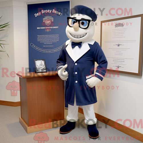 Personnage De Costume De Mascotte Redbrokoly D Avocat De La Marine Habillé Avec Un T-Shirt Henley Et Des Lacets De Chaussures