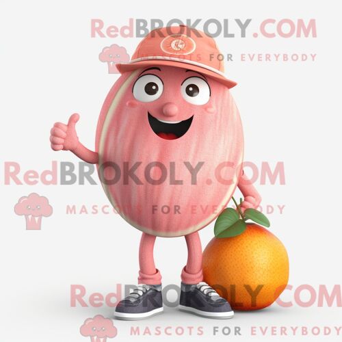 Costume Mascotte Redbrokoly De Pamplemousse Rose Personnage Habillé Avec Un Jean Et Des Colliers