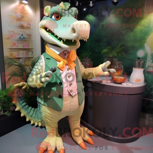 Costume De Mascotte Redbrokoly De Crocodile Pêche Personnage Habillé D Un Gilet Et De Colliers