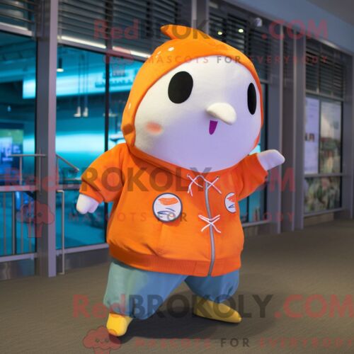 Mascotte Redbrokoly De Narval Orange Costume De Personnage Habillé D Un Coupe-Vent Et De Montres-Bracelets