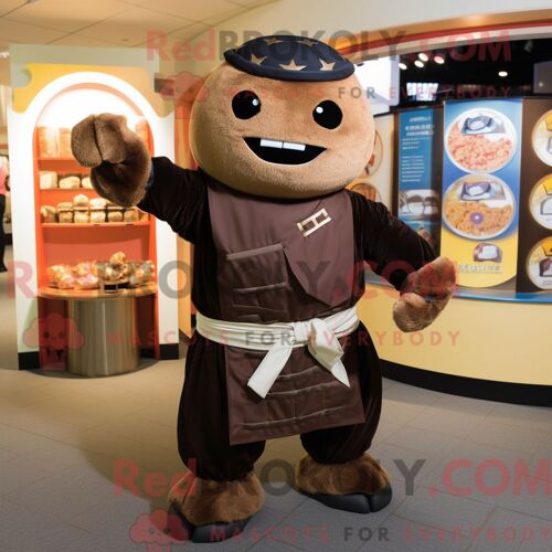 Costume De Mascotte Redbrokoly De Samouraï Marron Habillé D Un Pantalon Capri Et D Un Porte-Monnaie