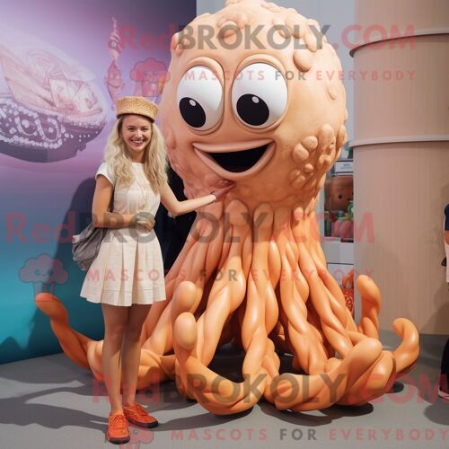 Costume De Mascotte Redbrokoly Tan Kraken Habillé Avec Une Jupe Crayon Et Des Lacets De Chaussures