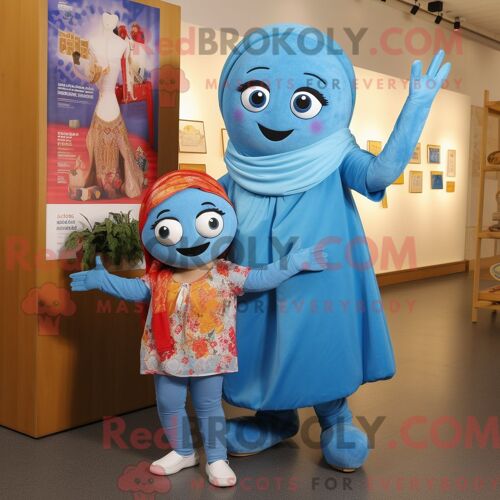 Costume Mascotte Redbrokoly D Acrobat Bleu Ciel Personnage Habillé Avec Un Jean Maman Et Des Châles