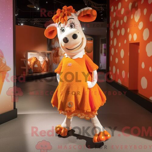 Costume De Mascotte Redbrokoly De Vache Hereford Orange Personnage Habillé D Une Mini-Robe Et De Bracelets De Cheville