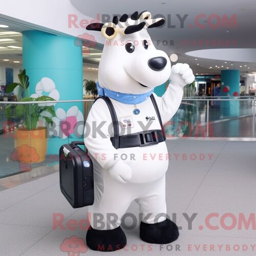 Costume De Mascotte Redbrokoly De Vache Holstein Blanche Personnage Habillé Avec Un Body Et Des Sacs Messager