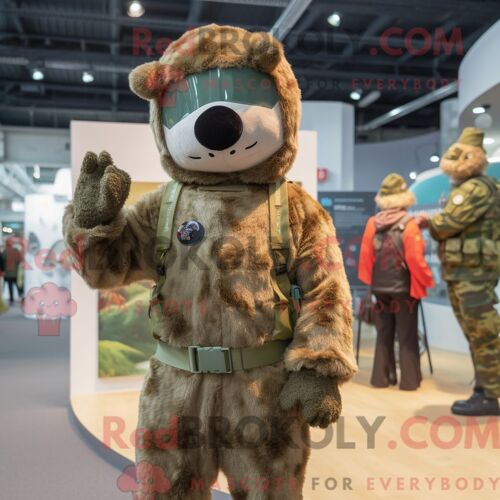Costume Mascotte Redbrokoly Para Commando Personnage Habillé D Une Combishort Et De Mitaines