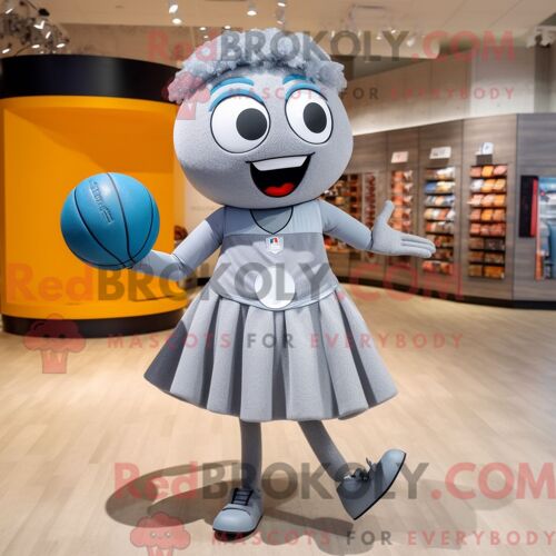 Personnage De Costume De Mascotte Redbrokoly De Ballon De Basket Gris Habillé Avec Une Jupe Circulaire Et Des Sacs À Main