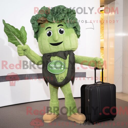 Personnage De Costume De Mascotte Redbrokoly De Salade César Vert Forêt Habillé Avec Des Leggings Et Des Porte-Documents