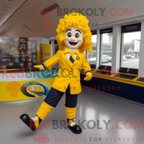 Costume De Mascotte Redbrokoly De Chaussures De Danse Irlandaises Jaunes Personnage Habillé Avec Un Costume Et Des Clips D Écharpe