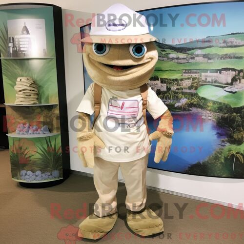 Mascotte Redbrokoly De Gyro Beige Costume De Personnage Habillé Avec Un Bermuda Et Des Bandeaux