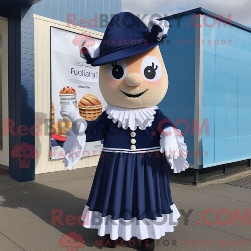 Costume De Mascotte Redbrokoly De Cornet De Glace Bleu Marine Habillé D Une Jupe Plissée Et De Mitaines