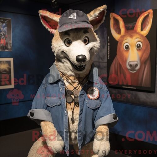 Personnage De Costume De Mascotte Redbrokoly De Dingo Habillé Avec Un Short En Jean Et Des Écharpes