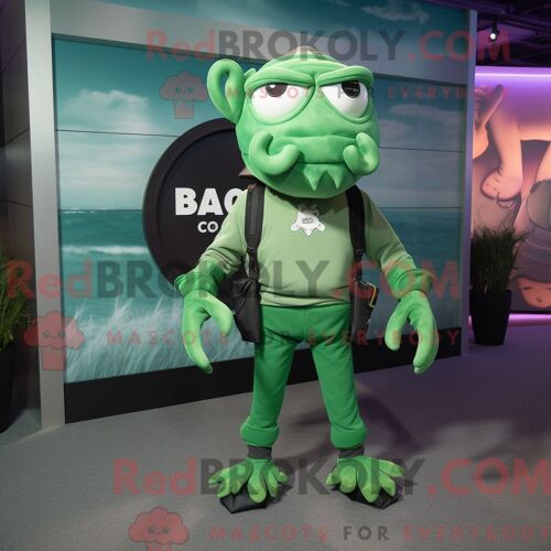Costume De Mascotte Redbrokoly De Crabe Vert Habillé D Un Pantalon De Jogging Et D Épinglettes