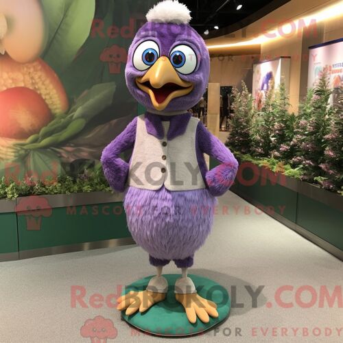 Personnage De Costume De Mascotte Redbrokoly De Paon Lavande Habillé Avec Un Pantalon En Velours Côtelé Et Des Clips D Écharpe