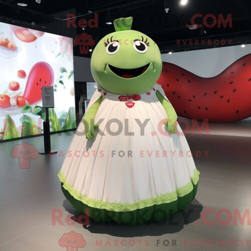 Personnage De Costume De Mascotte Redbrokoly De Pastèque Habillé D Une Robe De Mariée Et De Coussinets De Pieds