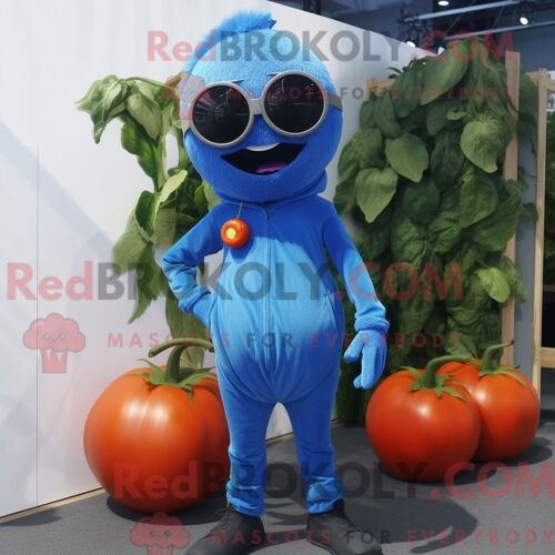 Costume De Mascotte Redbrokoly De Blue Tomato Habillé Avec Une Barboteuse Et Des Lunettes De Soleil