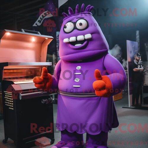 Costume De Mascotte Redbrokoly De Côtes De Barbecue Violettes Personnage Habillé D Un Col Roulé Et De Broches