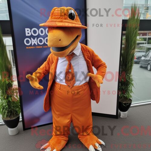 Costume De Mascotte Redbrokoly De Dragon De Komodo Orange Personnage Habillé D Une Jupe Portefeuille Et De Pochettes De Costume