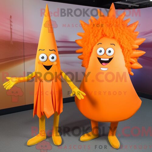 Costume Mascotte Redbrokoly De Rayon Orange Personnage Habillé Avec Une Robe Fourreau Et Des Épingles À Cheveux