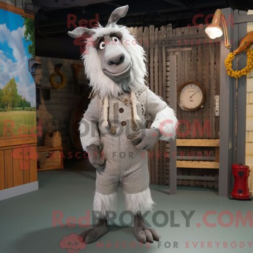 Costume De Mascotte Redbrokoly De Chèvre Boer Grise Personnage Habillé Avec Un Pantalon Et Des Épingles À Cheveux