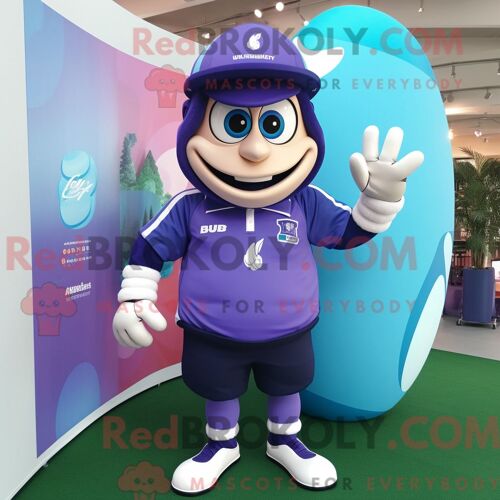 Costume De Mascotte Redbrokoly De Ballon De Rugby Lavande Personnage Habillé Avec Une Chemise Et Des Chapeaux De Rugby