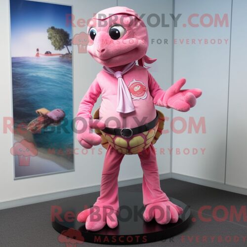 Costume De Mascotte Redbrokoly De Tortue De Mer Rose Personnage Habillé Avec Un Pantalon Capri Et Des Ceintures