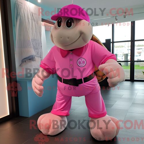 Costume De Mascotte Redbrokoly De Tortue De Mer Rose Personnage Habillé Avec Un Pantalon Capri Et Des Ceintures
