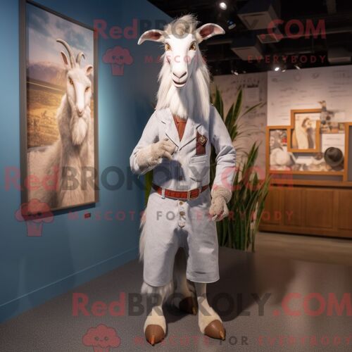 Costume De Mascotte Redbrokoly De Chèvre Boer Grise Personnage Habillé Avec Un Pantalon Et Des Épingles À Cheveux