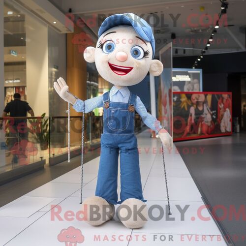 Personnage De Costume De Mascotte Redbrokoly De Funambule Habillé Avec Une Chemise En Jean Et Des Sacs À Main