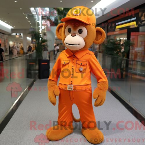 Costume Mascotte Redbrokoly De Singe Orange Habillé D Un Body Et De Bérets