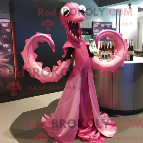 Costume De Mascotte Redbrokoly D Hydra Rose Personnage Habillé D Une Robe De Cocktail Et De Clips Pour Écharpe