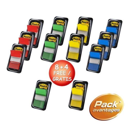 Index Post-It - Boîte Panachée De 12 Index Standards Dont 4 Offerts