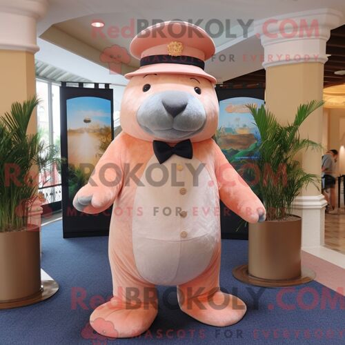 Costume De Mascotte Redbrokoly De Vache De Mer De Peach Stellar Habillé Avec Un Pantalon De Costume Et Des Chapeaux