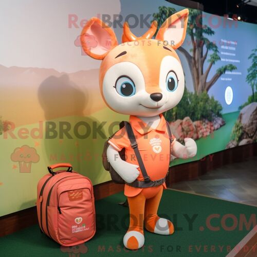 Costume De Mascotte Redbrokoly Peach Deer Habillé D Un T-Shirt Graphique Et De Sacs Messager