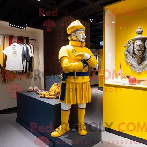 Costume Mascotte Redbrokoly De Garde Suisse Jaune Habillé D Un Sweat Et De Colliers