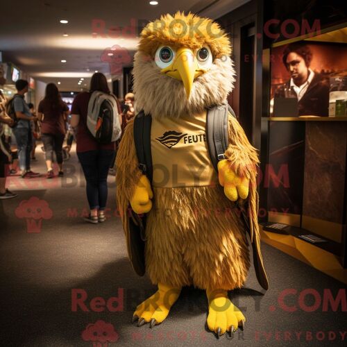 Costume De Mascotte Redbrokoly Gold Haast S Eagle Habillé Avec Une Jupe Portefeuille Et Des Sacs À Dos
