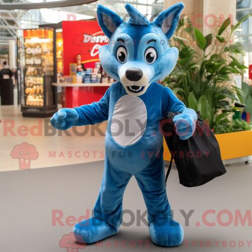 Costume Mascotte Redbrokoly De Blue Dingo Personnage Habillé Avec Un Jean Skinny Et Un Porte-Monnaie