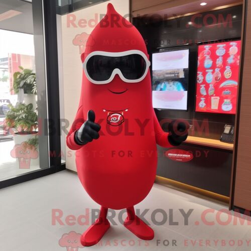 Costume Mascotte Redbrokoly De L Alliance Rouge Personnage Habillé Avec Une Robe Fourreau Et Des Lunettes De Soleil