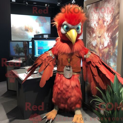 Costume Mascotte Redbrokoly D Hermine Olive Habillé D Un Coupe-Vent Et De Porte-Clés