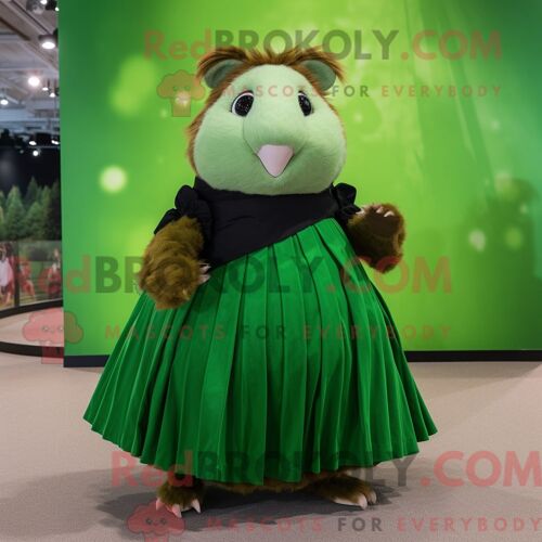 Costume De Mascotte Redbrokoly De Cochon D Inde Vert Forêt Personnage Habillé Avec Une Jupe Plissée Et Des Gants