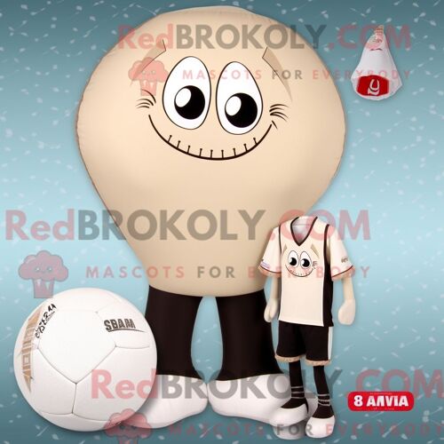 Mascotte Redbrokoly De Ballon De Handball Beige Costume De Personnage Habillé Avec Un Maillot De Bain Une Pièce Et Des Portefeuilles