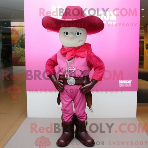 Costume De Mascotte Redbrokoly De Cowboy Magenta Personnage Habillé D Une Robe Fourreau Et De Broches