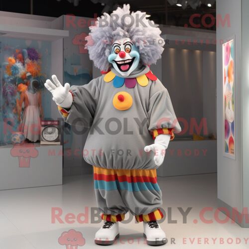 Costume Mascotte Redbrokoly De Clown Gris Personnage Habillé Avec Un Sweat Et Des Boucles D Oreilles