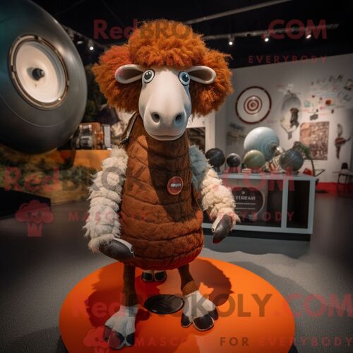 Costume De Mascotte Redbrokoly De Mouton Mérinos Rouille Personnage Habillé D Une Jupe Circulaire Et De Broches