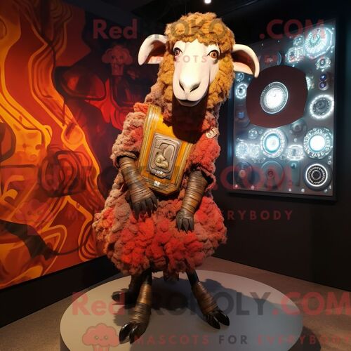 Costume De Mascotte Redbrokoly De Mouton Mérinos Rouille Personnage Habillé D Une Jupe Circulaire Et De Broches