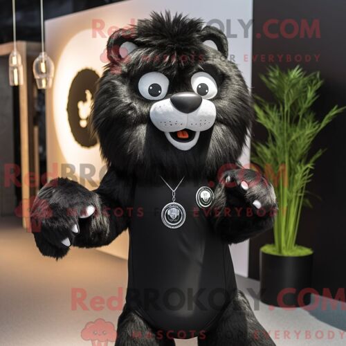 Costume De Mascotte Redbrokoly De Lion Noir Habillé D Un Pantalon Habillé Et D Épingles À Cravate