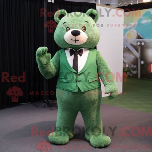 Costume De Mascotte Redbrokoly D Ours Vert Personnage Habillé D Un Costume Et De Lacets De Chaussures